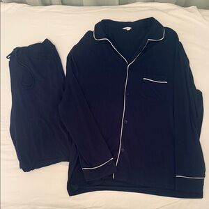 Eberjey Men's Navy Pajama Set with White Piping Size Large